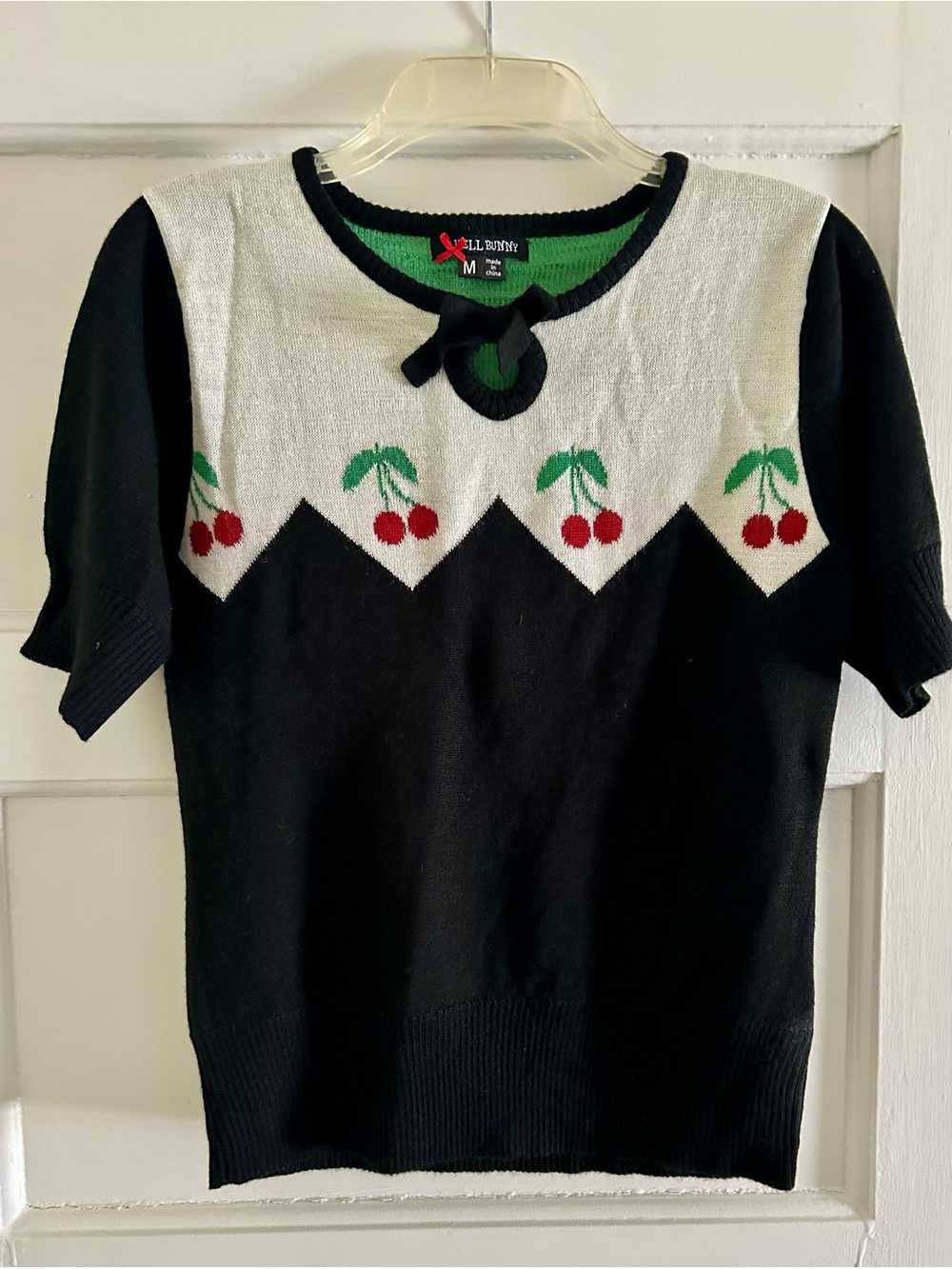 Hell Bunny Black White Cherry Short Sleeve Sweater